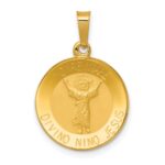 14K Polished Satin Hollow Spanish Divino Nino Round Medal Pendant