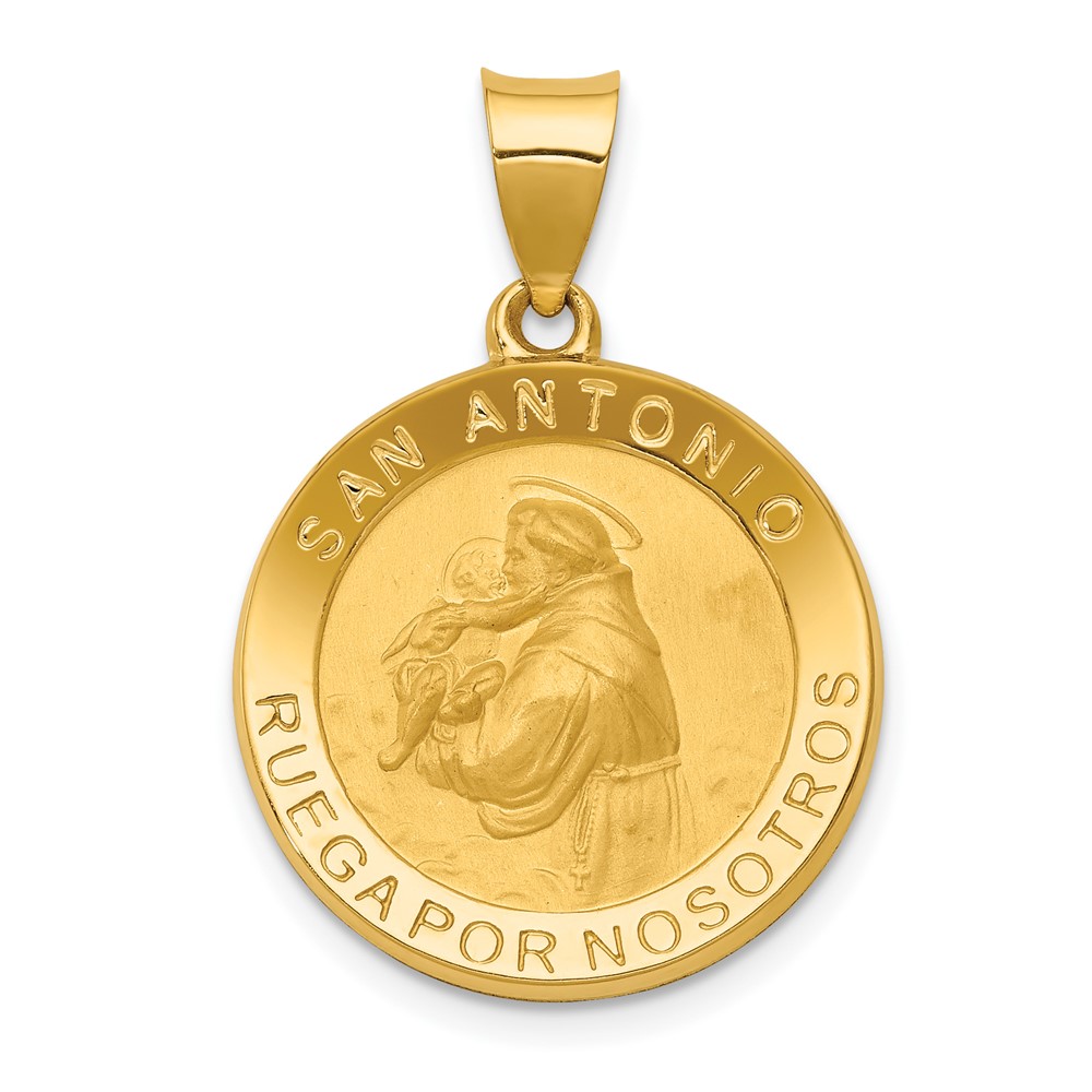 XR1679.jpg 14K Polished and Satin Hollow Spanish San Antonio Medal Round Pendant - Image 1