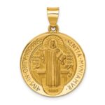 14K Polished and Satin St. Benedict Reversible Hollow Medal Pendant