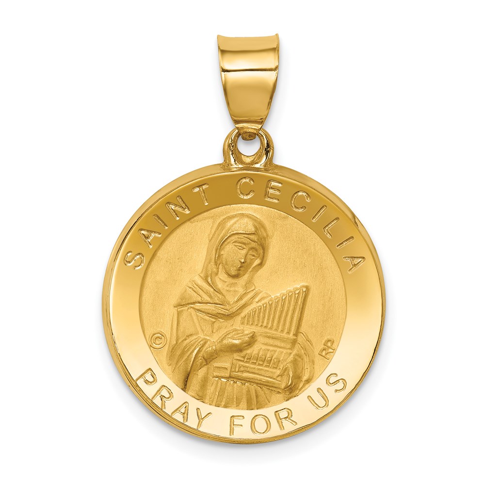 XR1683.jpg 14K Polished and Satin St. Cecilia Hollow Medal Pendant - Image 1