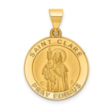 14K Polished and Satin St. Clare Hollow Medal Pendant