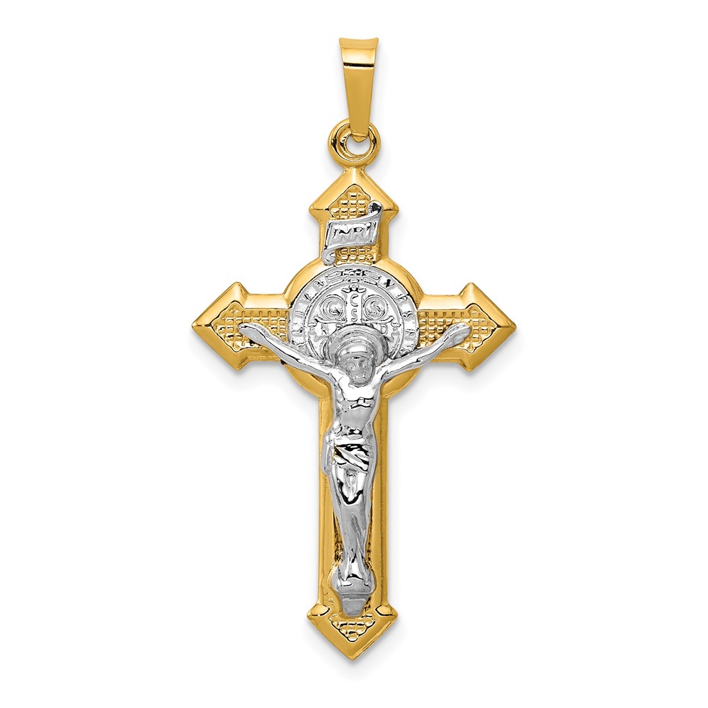 XR1685.jpg 14k and White Rhodium St. Benedict Hollow Medal INRI Crucifix Pendant - Image 1