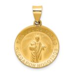 14K Polished and Satin Hollow Spanish San Judas Tadeo Medal Round Pendant
