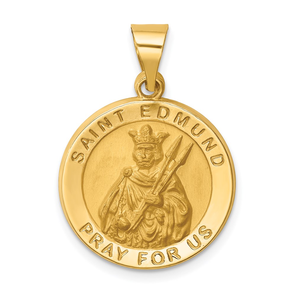 XR1706.jpg 14k Polished and Satin Hollow Round St. Edmund Medal Pendant - Image 1