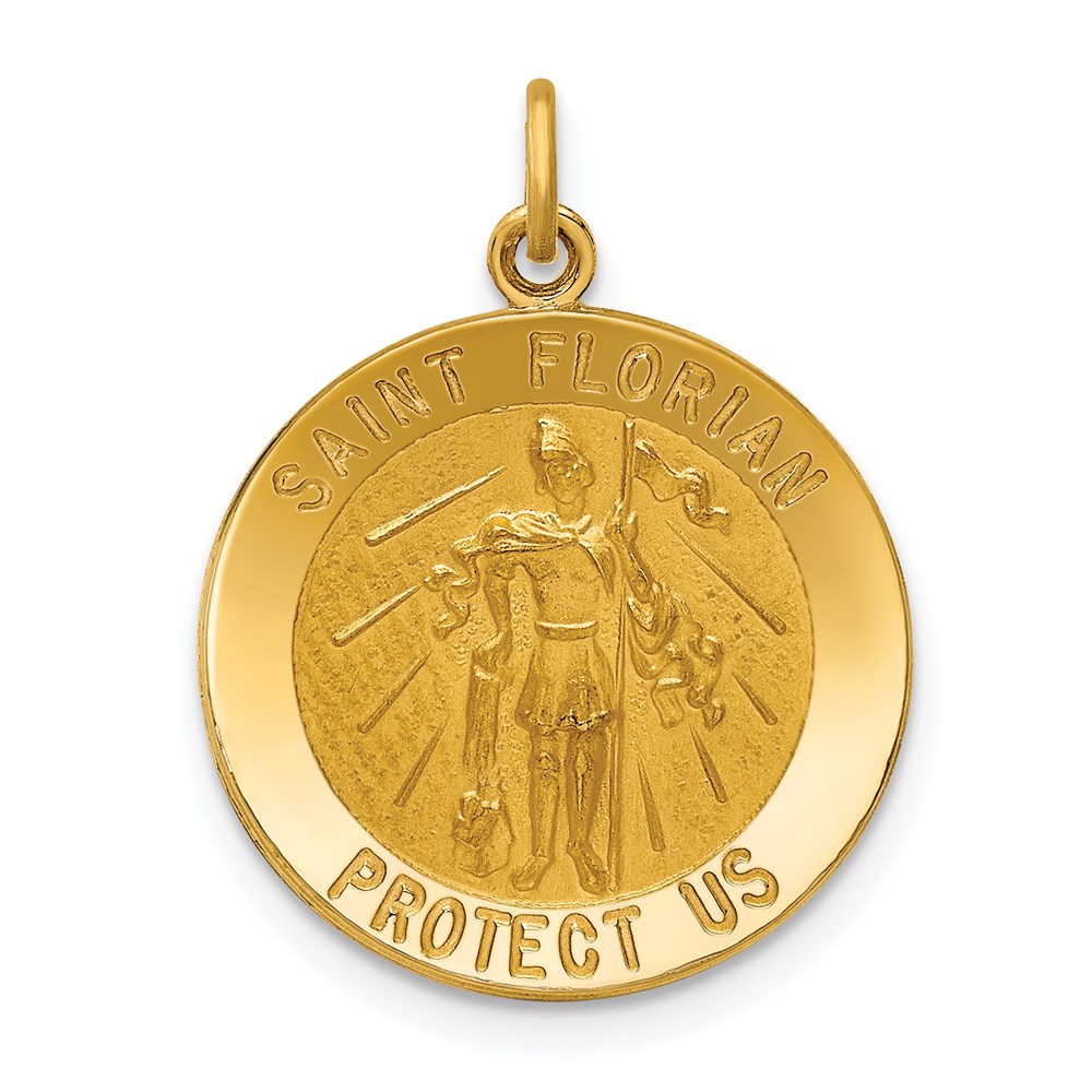 XR1712.jpg 14k Polished and Satin Solid Medium St. Florian Medal Round Pendant - Image 1