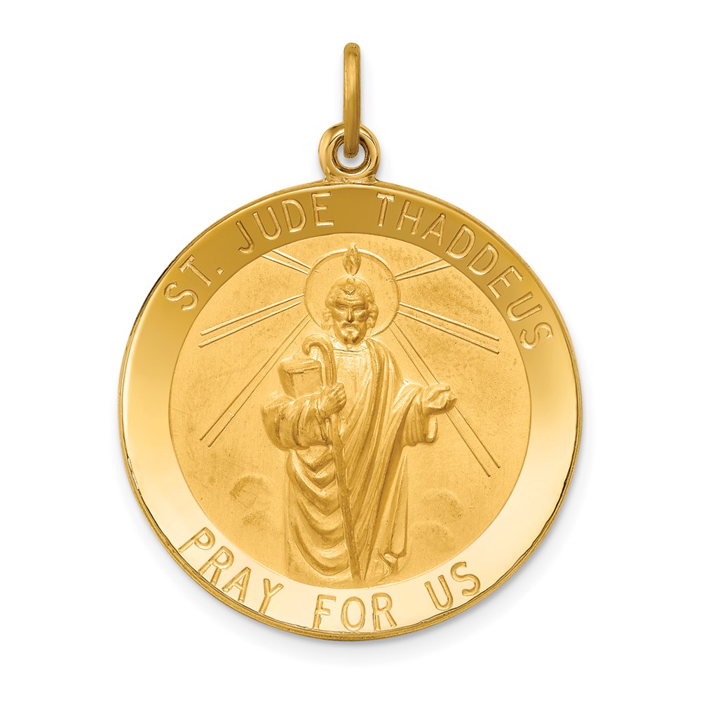 XR1717.jpg 14k Polished and Satin Large Solid St. Jude Thaddeus Medal Round Pendant - Image 1