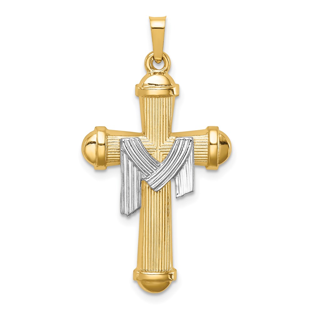 XR1728.jpg 14k Two-tone Hollow Polished Draped Cross - Image 1