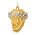 14K and White Rhodium Hollow Polished and Satin Large Jesus Medal