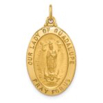 14k Polished and Satin Solid Our Lady of Guadalupe Medal Oval Pendant