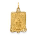 14k Polished and Satin Solid Miraculous Medal Rectangular Pendant