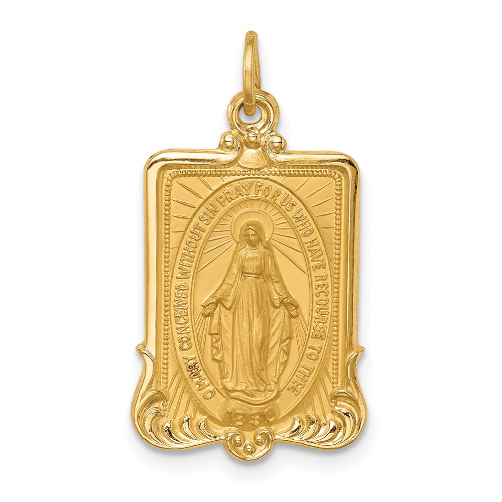 XR1750.jpg 14k Polished and Satin Solid Miraculous Medal Rectangular Pendant - Image 1