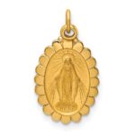 14k Polished and Satin Solid Small Miraculous Medal Scalloped Edge Oval Pendant