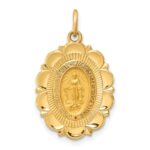 14k Polished and Satin Solid Miraculous Medal Scalloped Edge Oval Pendant