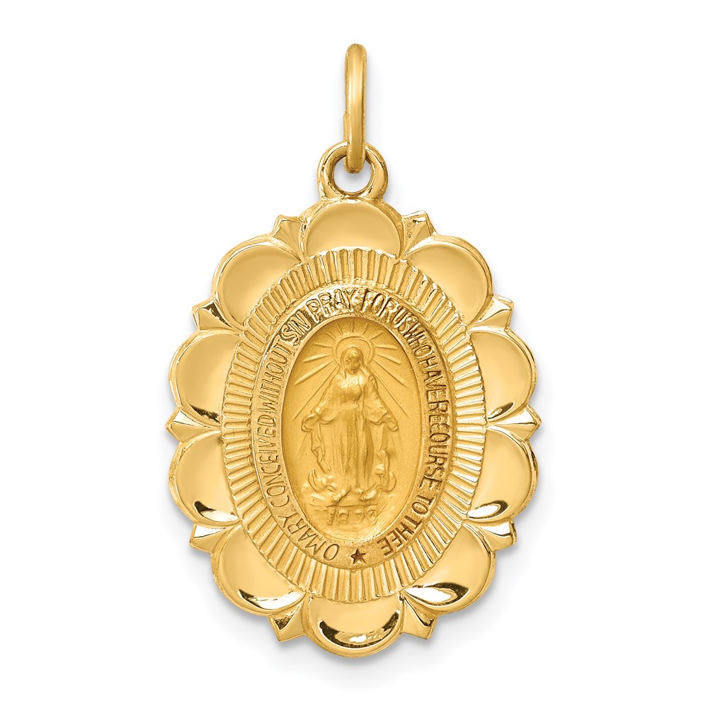 XR1762.jpg 14k Polished and Satin Solid Miraculous Medal Scalloped Edge Oval Pendant - Image 1