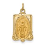 14k Polished and Satin Solid Miraculous Medal Rectangular Pendant