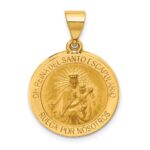 14K Polished and Satin Hollow Spanish Oh Reina Del Santo Escapulario Medal Reversible Round Pendant