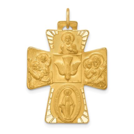 14k Polished and Satin Solid Large 4-Way Medal Cross Pendant