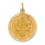 14k Polished and Satin Solid Round Reversible St. Benedict Medal Pendant