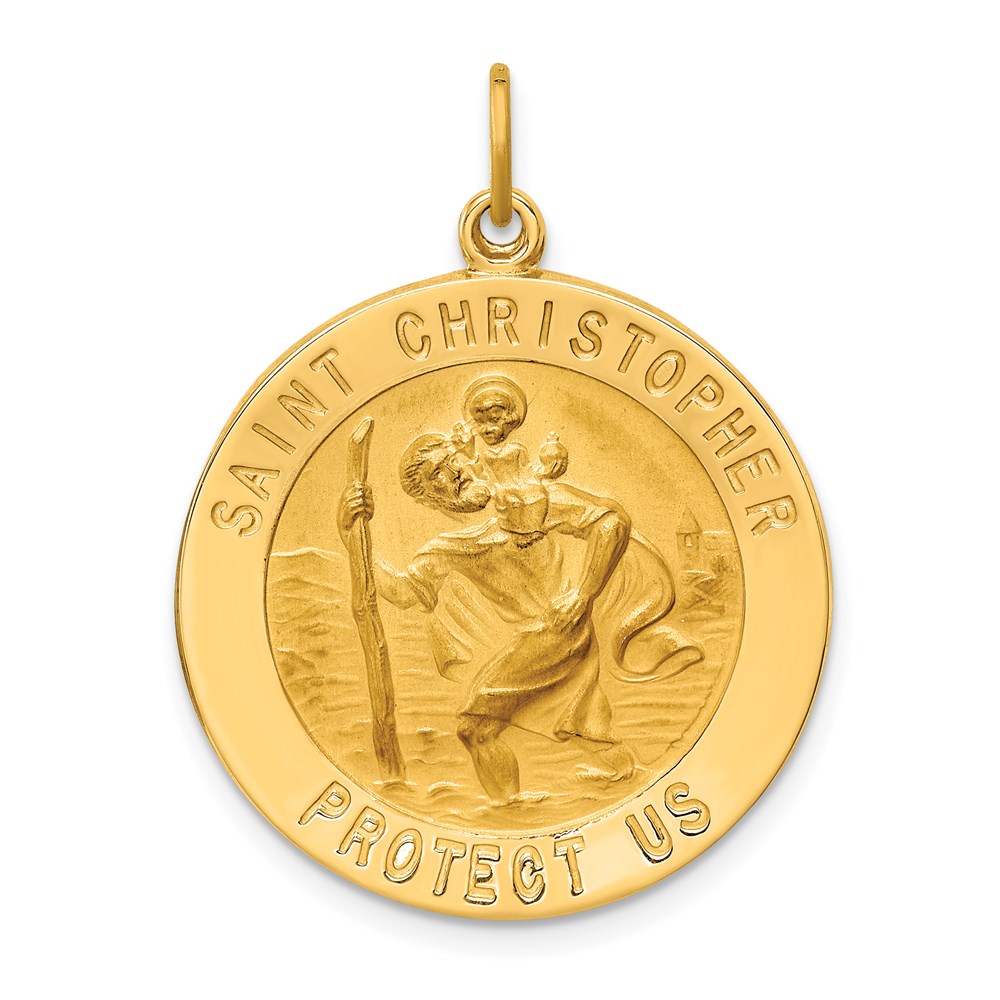 XR1792.jpg 14k Polished and Satin Solid St. Christopher Medal Round Pendant - Image 1