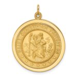 14k Polished and Satin Solid Medium Round Disc St. Christopher Medal Pendant