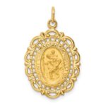 14k Polished and Satin Solid Medium Fancy Pierced Oval St. Christopher Medal Pendant