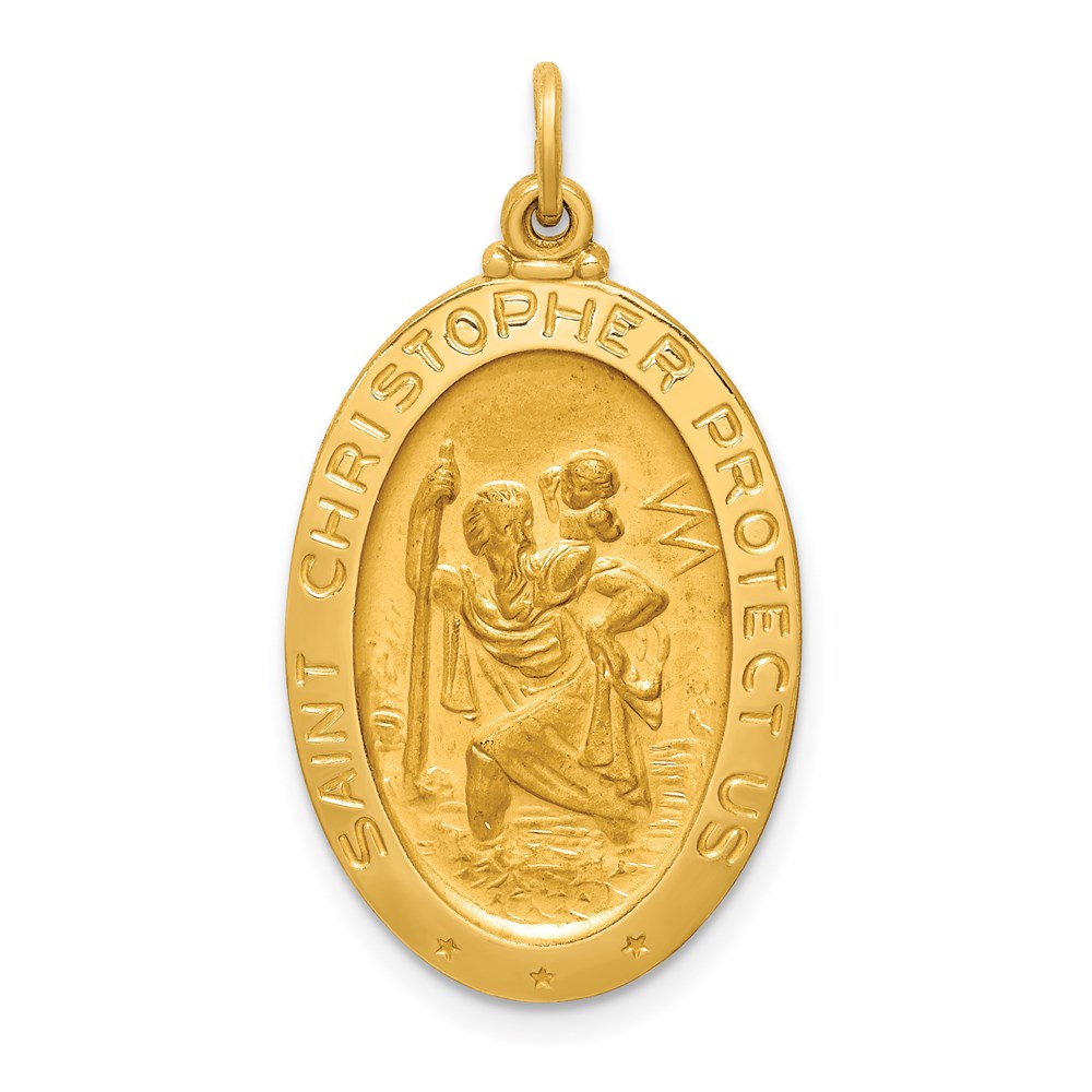 XR1802.jpg 14k Polished and Satin Solid Medium St. Christopher Medal Oval Pendant - Image 1