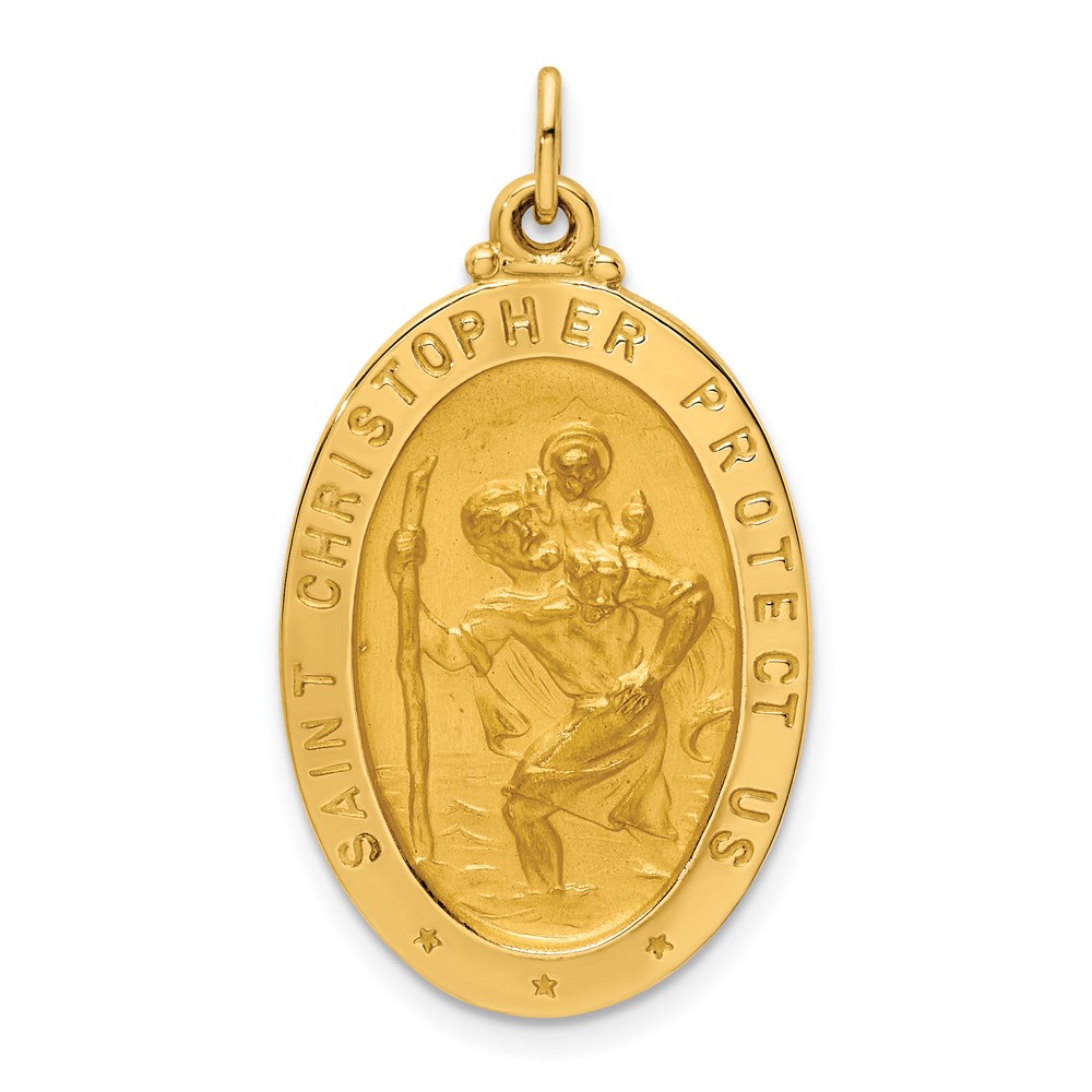 XR1803.jpg 14k Polished and Satin Solid Medium St. Christopher Medal Oval Pendant - Image 1