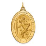14k Polished and Satin Solid Large St. Christopher Medal Oval Pendant