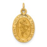 14k Polished and Satin Solid Small Oval St. Christopher Medal Charm
