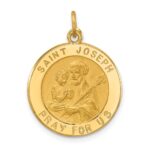 14k Polished and Satin Solid Small Round St. Joseph Medal Pendant
