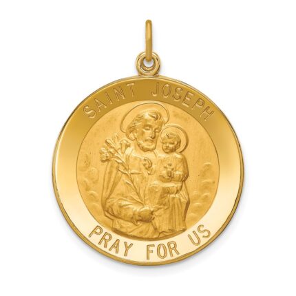 14k Polished and Satin Solid Large Round St. Joseph Medal Pendant