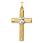 14k and White Rhodium Hollow Polished Center -X- Cross Pendant