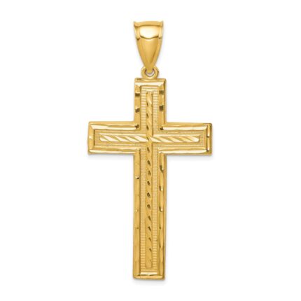 14K Large Diamond-cut Cross Pendant