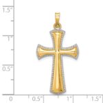 14k Hollow Polished with White Rhodium Beaded Edge Cross Pendant - Image 3