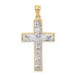 14K Two-tone Polished and Diamond-cut Cross Pendant