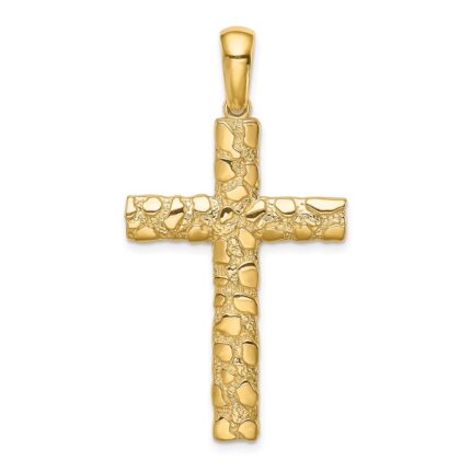 14K Large Nugget Style Cross Pendant