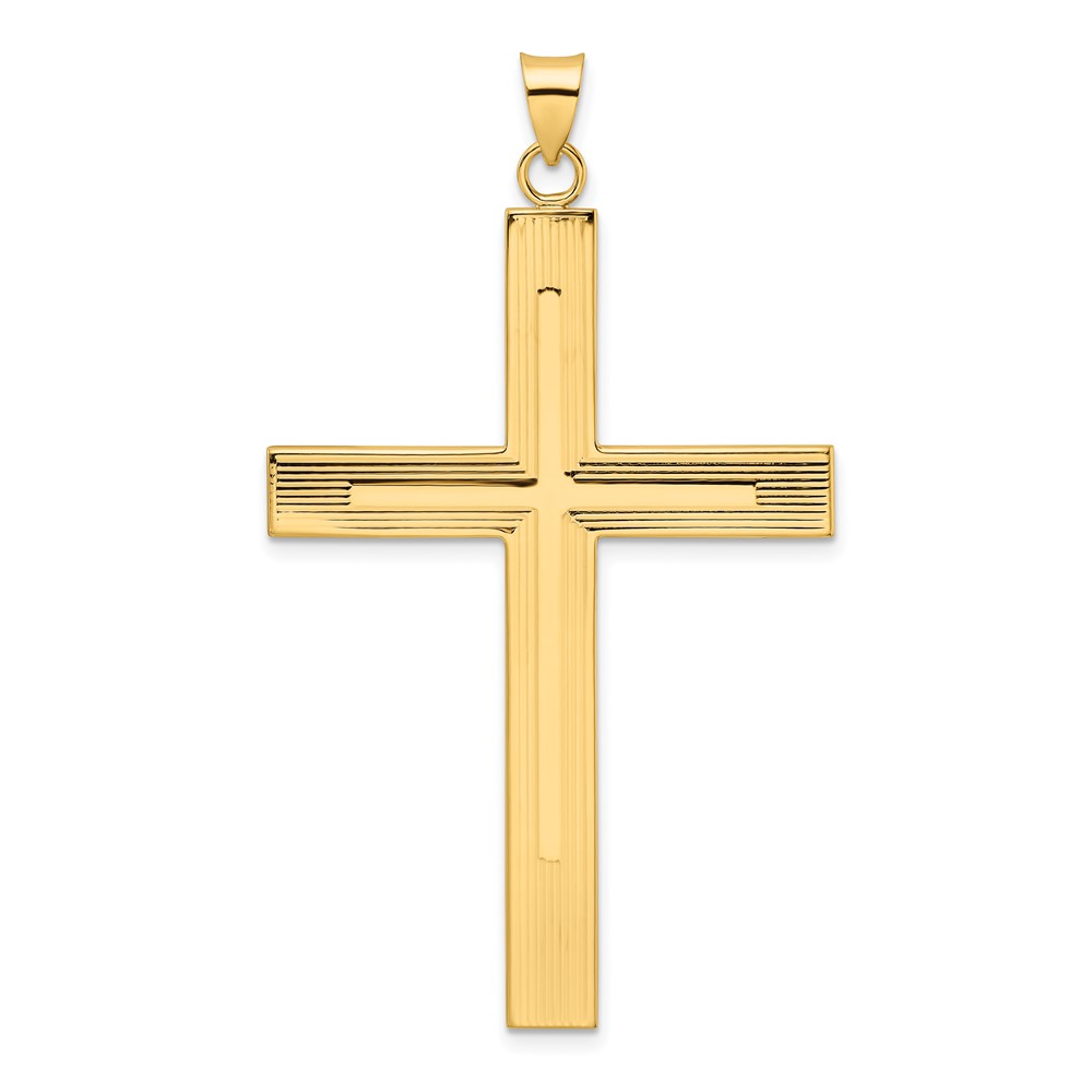 XR1870.jpg 14k Polished and Line Design Solid Cross Pendant - Image 1