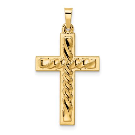 14k Polished and Twisted Hollow Cross Pendant