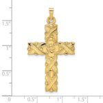 14k Polished and Textured Solid Floral Cross Pendant - Image 3