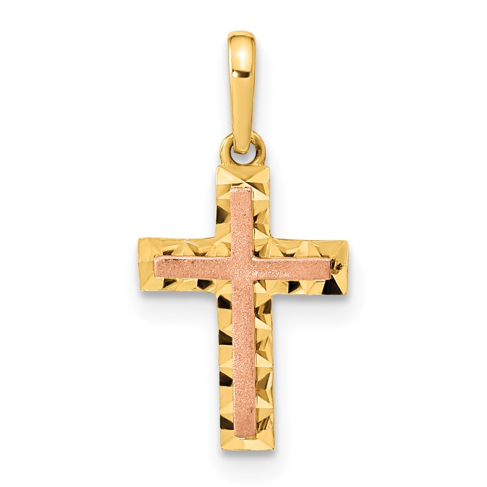 XR1912.jpg 14K Two-tone Mini Diamond-cut Cross Pendant - Image 1