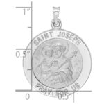 14k White Gold Polished and Satin Solid Saint Joseph Medal Round Pendant - Image 3