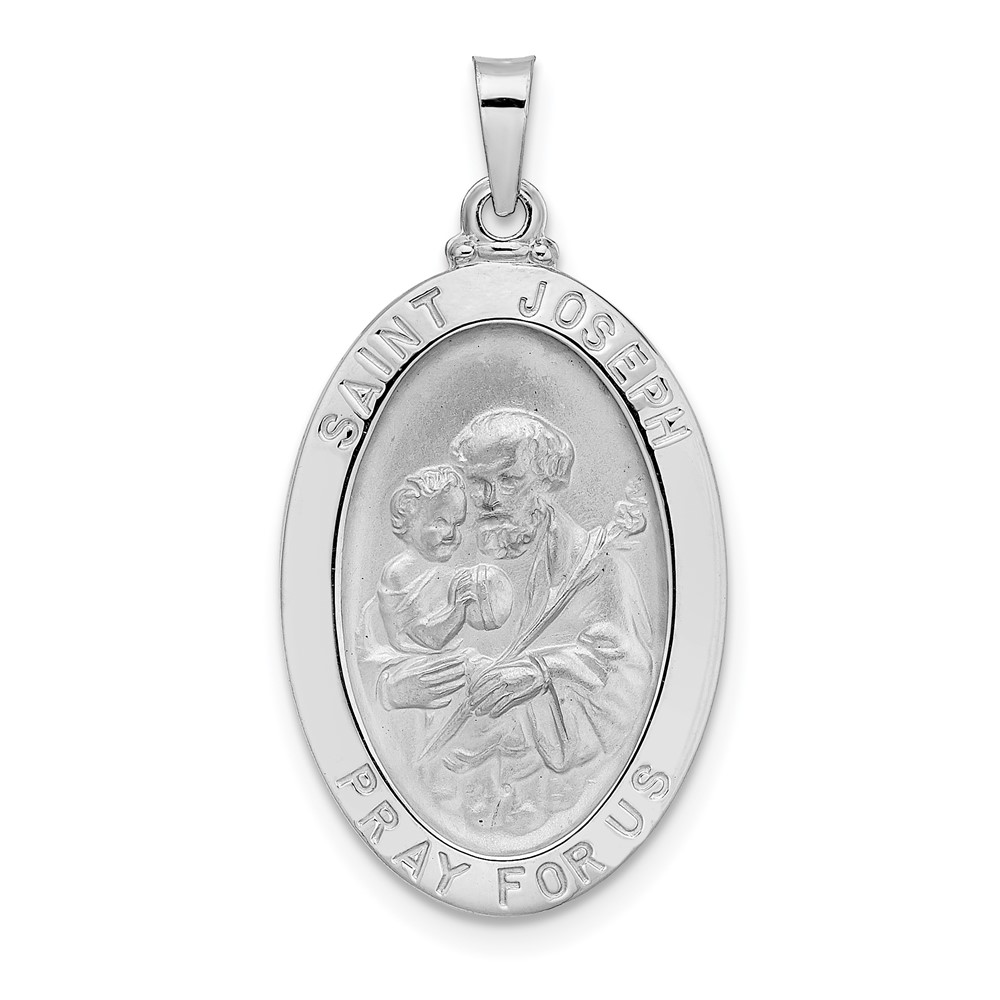 XR1933.jpg 14k White Gold Polished and Satin Solid Saint Joseph Oval Medal Pendant - Image 1