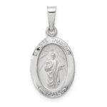 14K White Gold Polished and Satin Hollow St Jude Thaddeus Medal Oval Pendant
