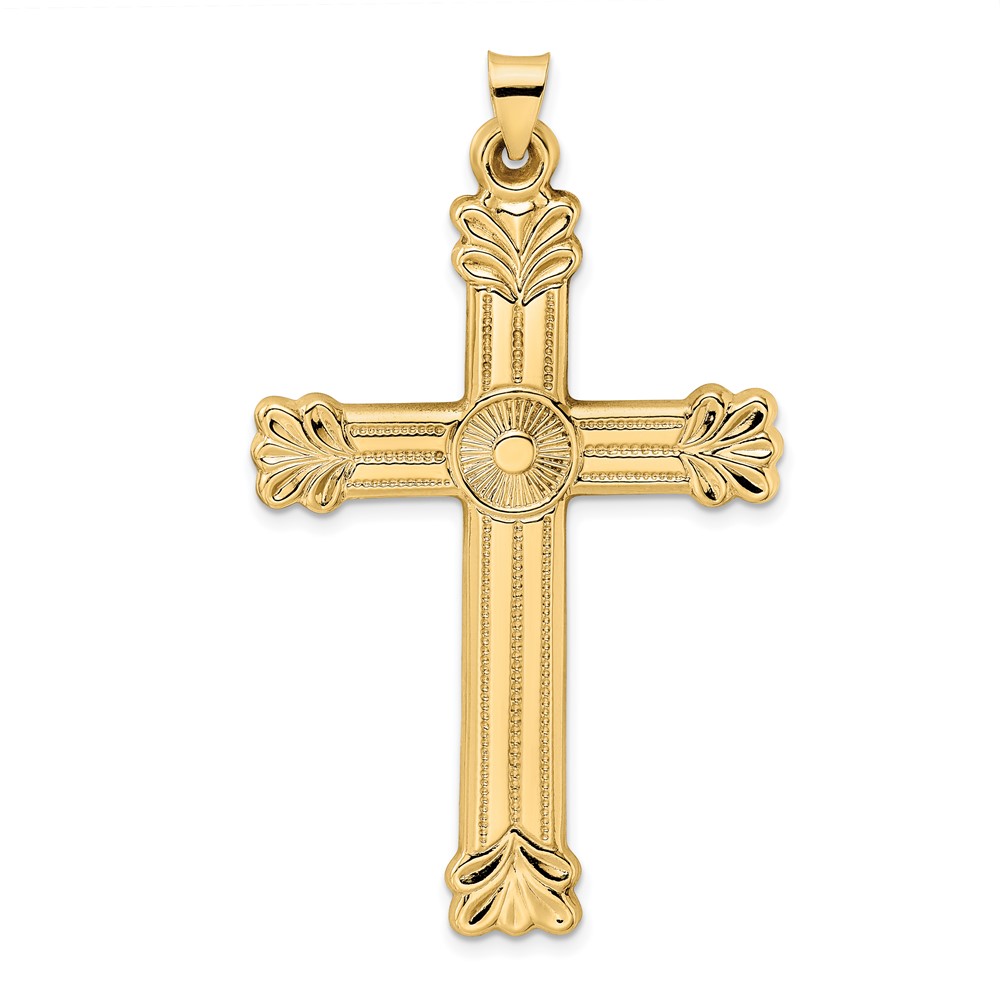 XR1938.jpg 14k Polished and Textured Circle Center Cross Pendant - Image 1