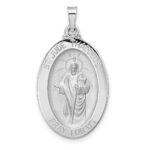 14K White Gold Polished and Satin Solid St Jude Thaddeus Medal Oval Pendant