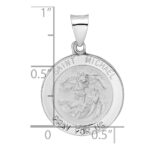 14k White Gold Polished and Satin Hollow St. Michael Medal Round Pendant - Image 3