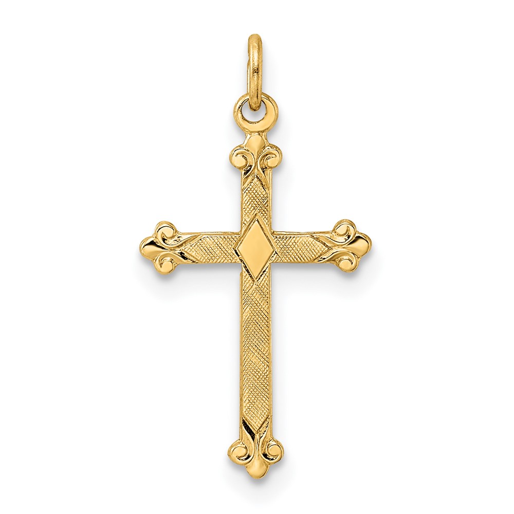 XR1948.jpg 14k Polished and Textured Solid Diamond Shape Center Cross Pendant - Image 1