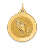 14k Polished and Satin Solid Reversible Praying Hands and Serenity Prayer Disc Pendant