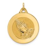 14k Polished and Satin Solid Reversible Praying Hands and Serenity Prayer Disc Pendant