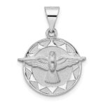 14k White Gold Polished and Satin Hollow Holy Spirit Medal Round Pendant